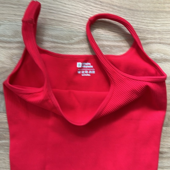 Seamless red ribbed unitard tank top leggings romper women's size Small - Picture 4 of 6